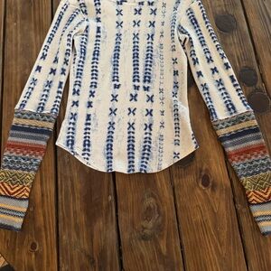 Free People Unique Multicolor Patterned Long Sleeve Top S/XS